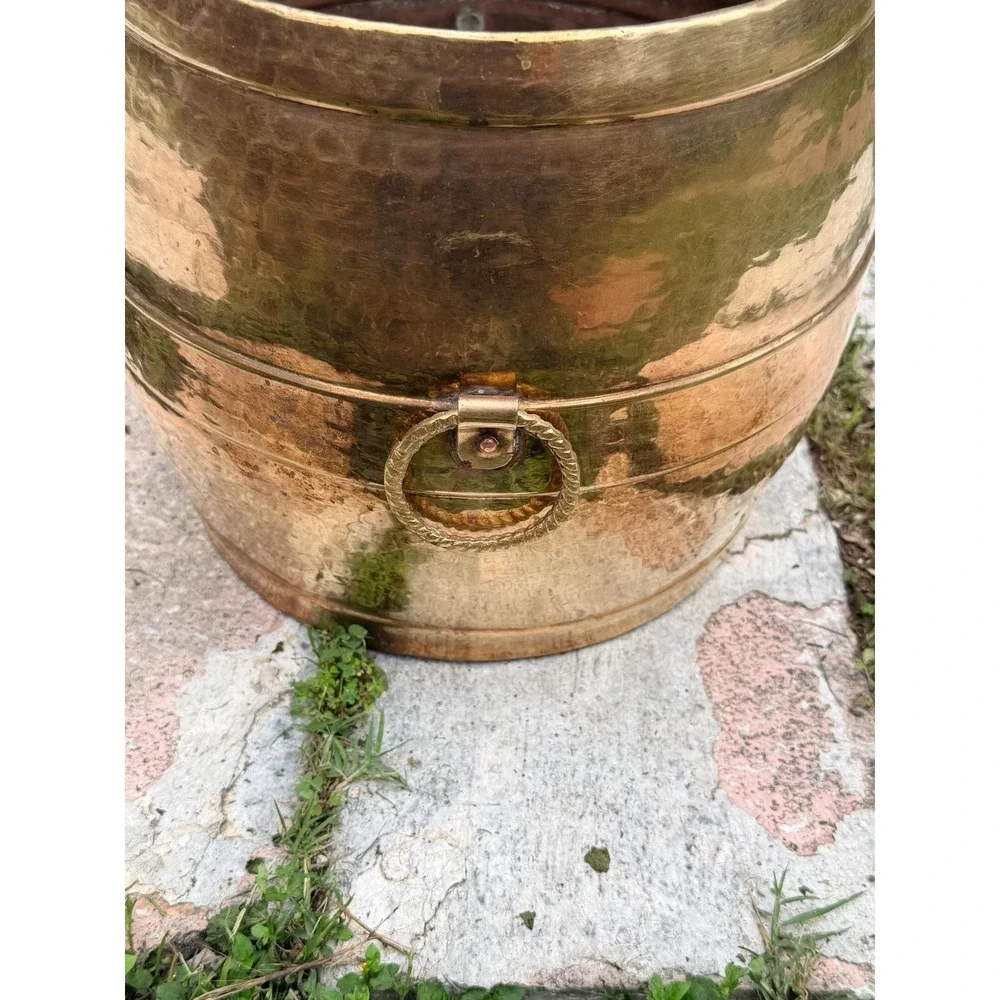 Hammered Brass Planter Large | Boho Luxe Indian Vessel, Rustic Modern Home Decor